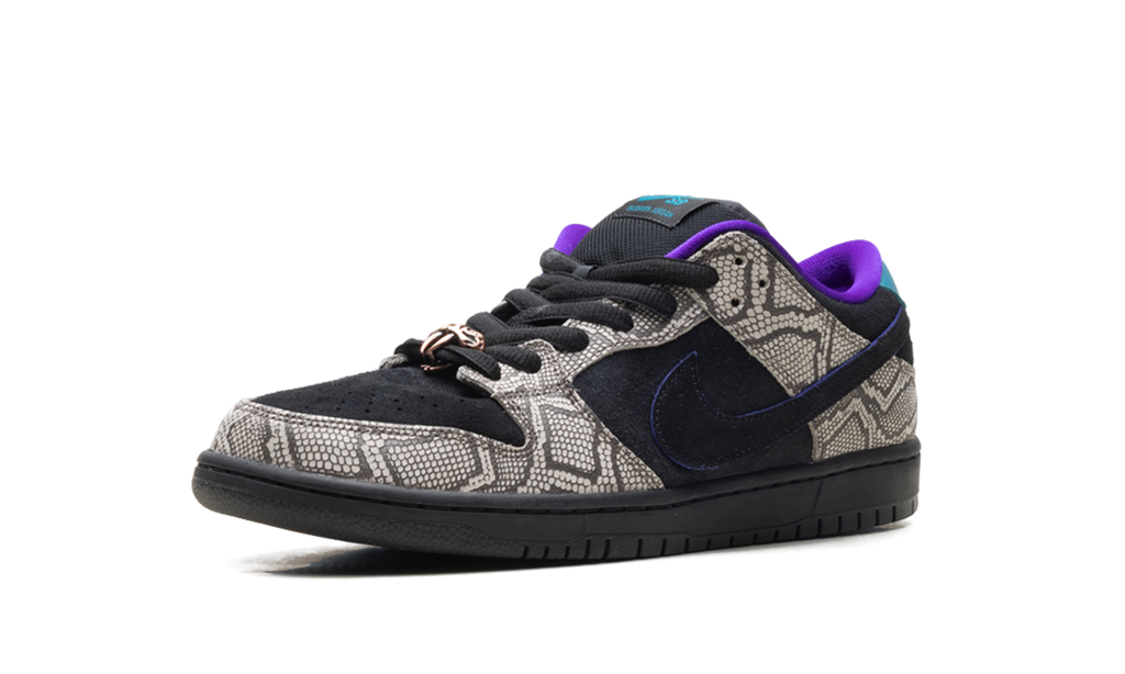 SB Dunk Low Dashawn Jordan Copperhead - Black Suede Skate Shoe with Snakeskin Texture
