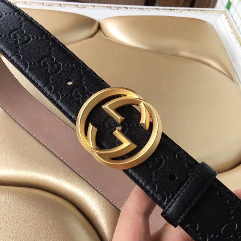 GG BELT IMPRINTED BLACK LEATHER 40MM