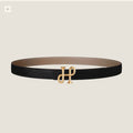 H COR BAROQUE BELT 24MM GOLD BUCKLE & REVERSIBLE BEIGE AND BLACK LEATHER