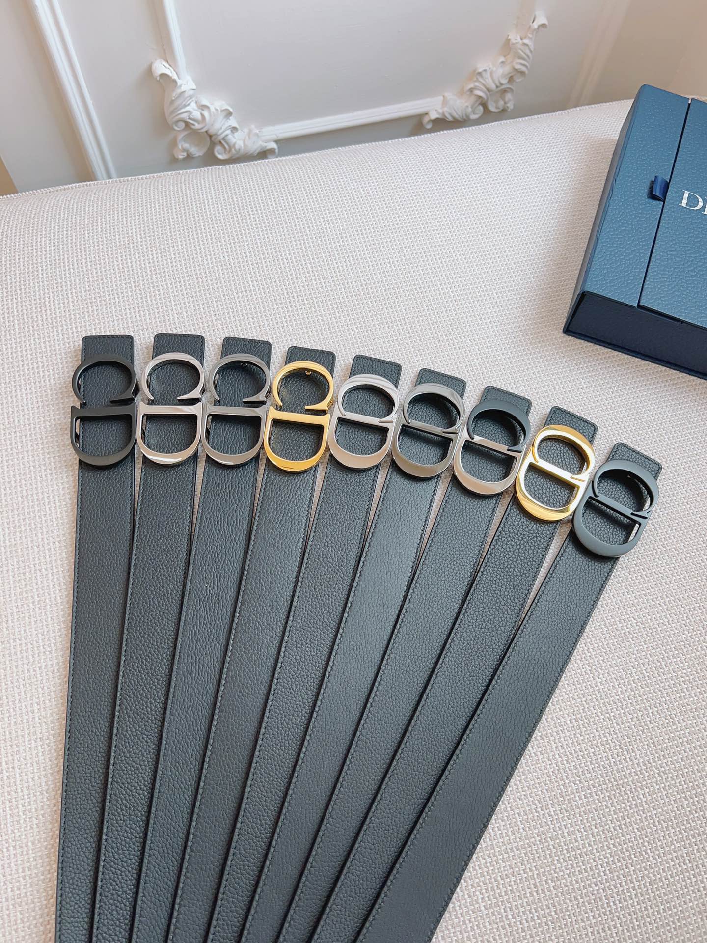 CD Belt 35mm Black Blue Leather Black Buckle