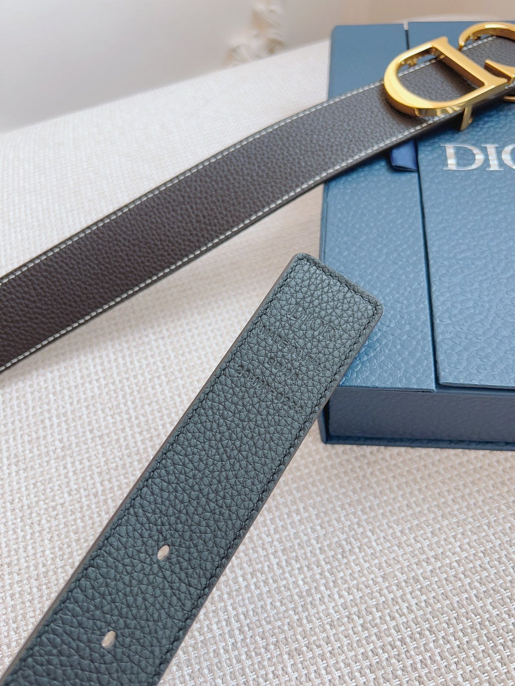 CD Belt 35mm Brown Black Leather Gold Buckle