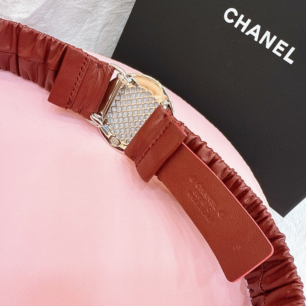 CC Stamp Buckle Women Belt 30mm Elastic Red Cowhide 196838