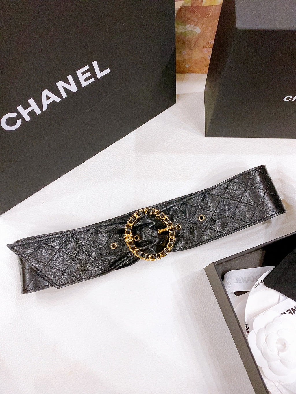 CC Gold Chain Buckle 40mm Black Gold Sheepskin 196574