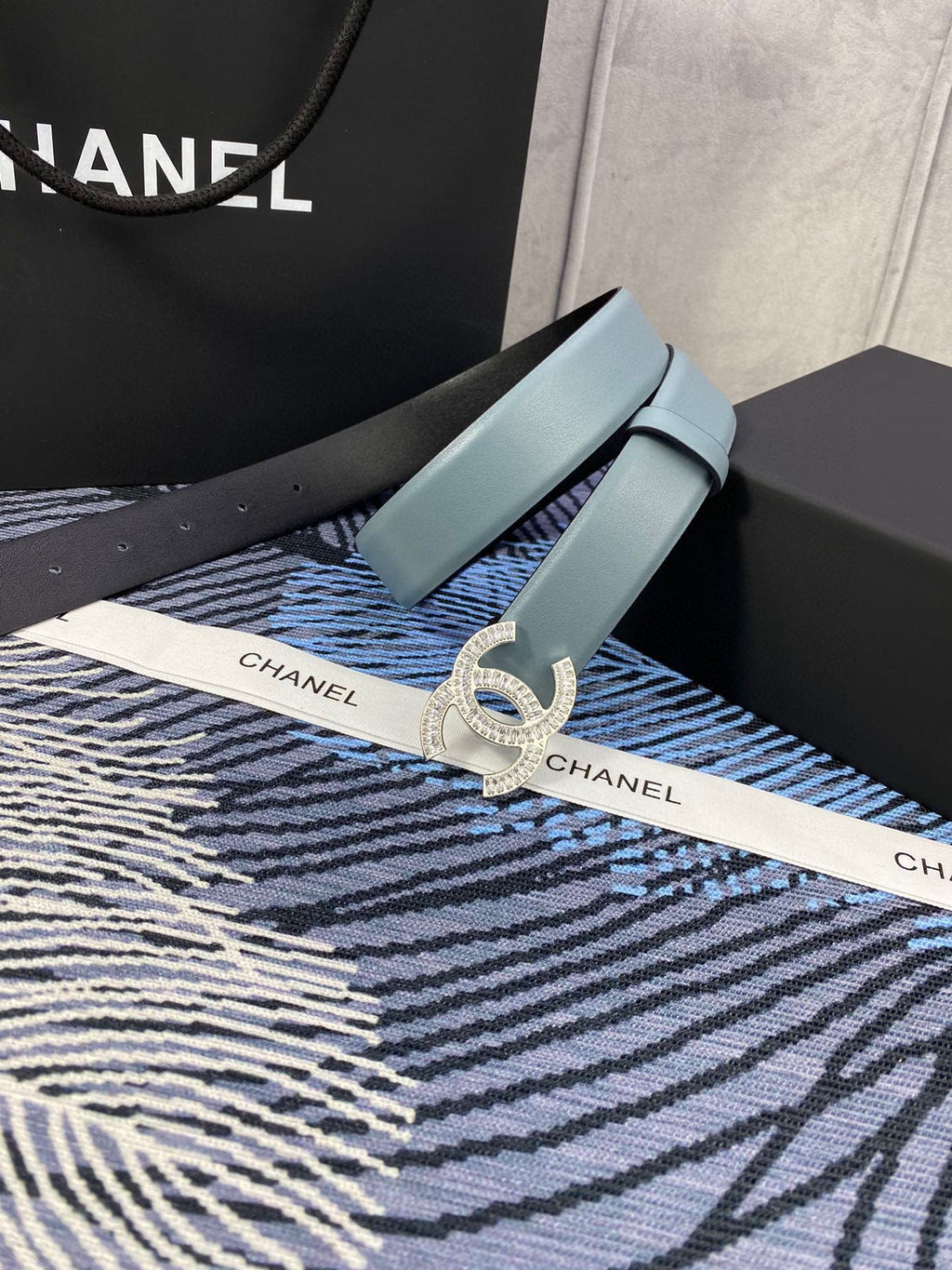 CC Women's Belt 3.0CM Light Blue Cowhide 615102