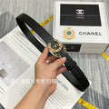 CC Women's Belt 3.0CM Black Cowhide Black Gold Buckle 586511