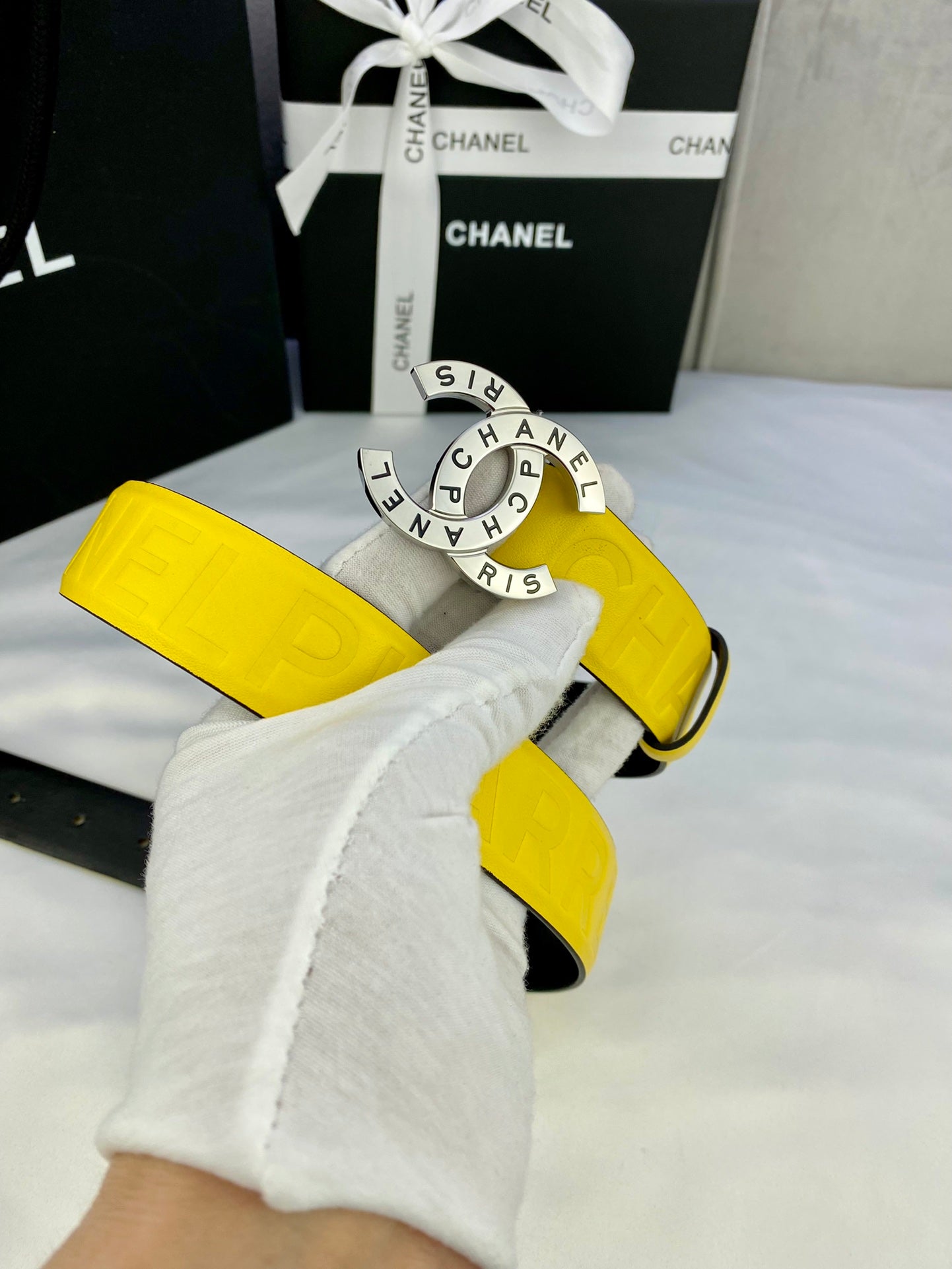 CC Women's Belt 3.0CM Yellow Cowhide 586498
