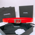 CC Women's Belt 3.0CM Red Calfskin Sliver Black Buckle 572530
