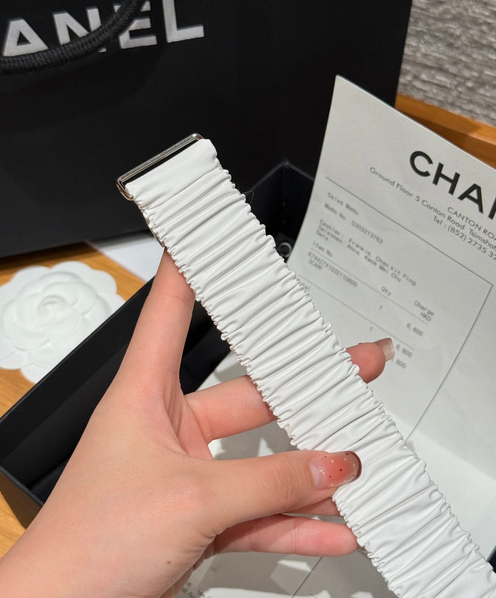CC Elastic Waist Belt 3.0CM White Leather Sliver Diamond Buckle 195946