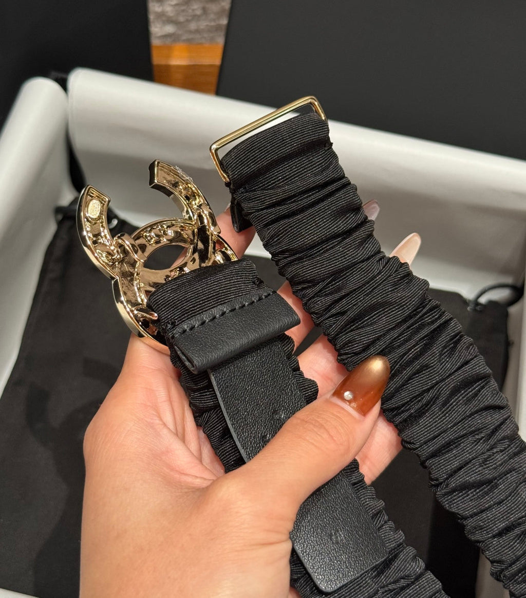 CC Rhinestone Belt 3.0CM Black Canvas Multicolor Buckle 198415