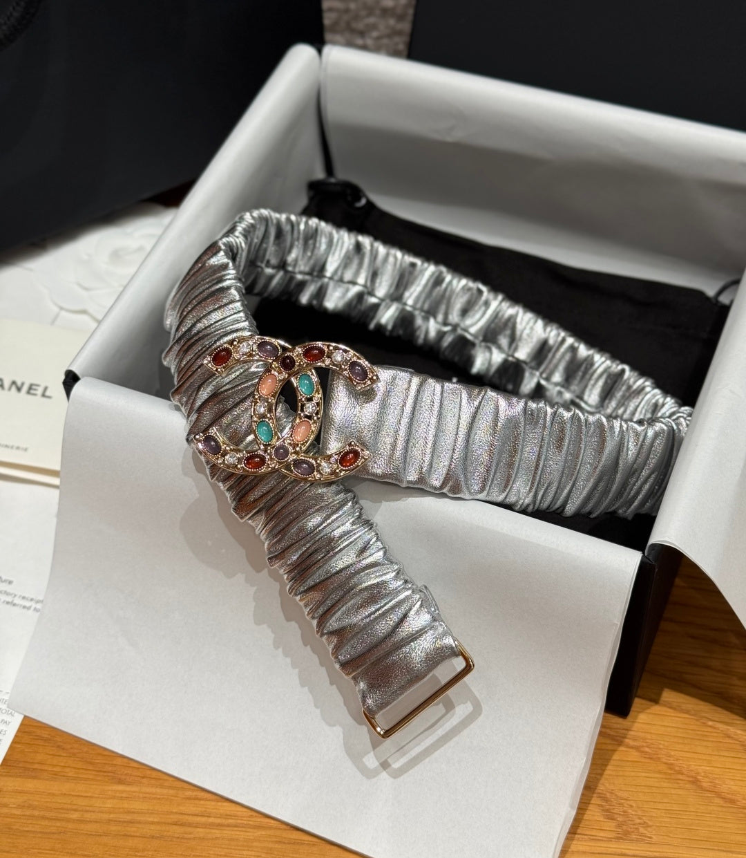 CC Rhinestone Belt 3.0CM Sliver Metallic Cowhide Multicolor Buckle 198411