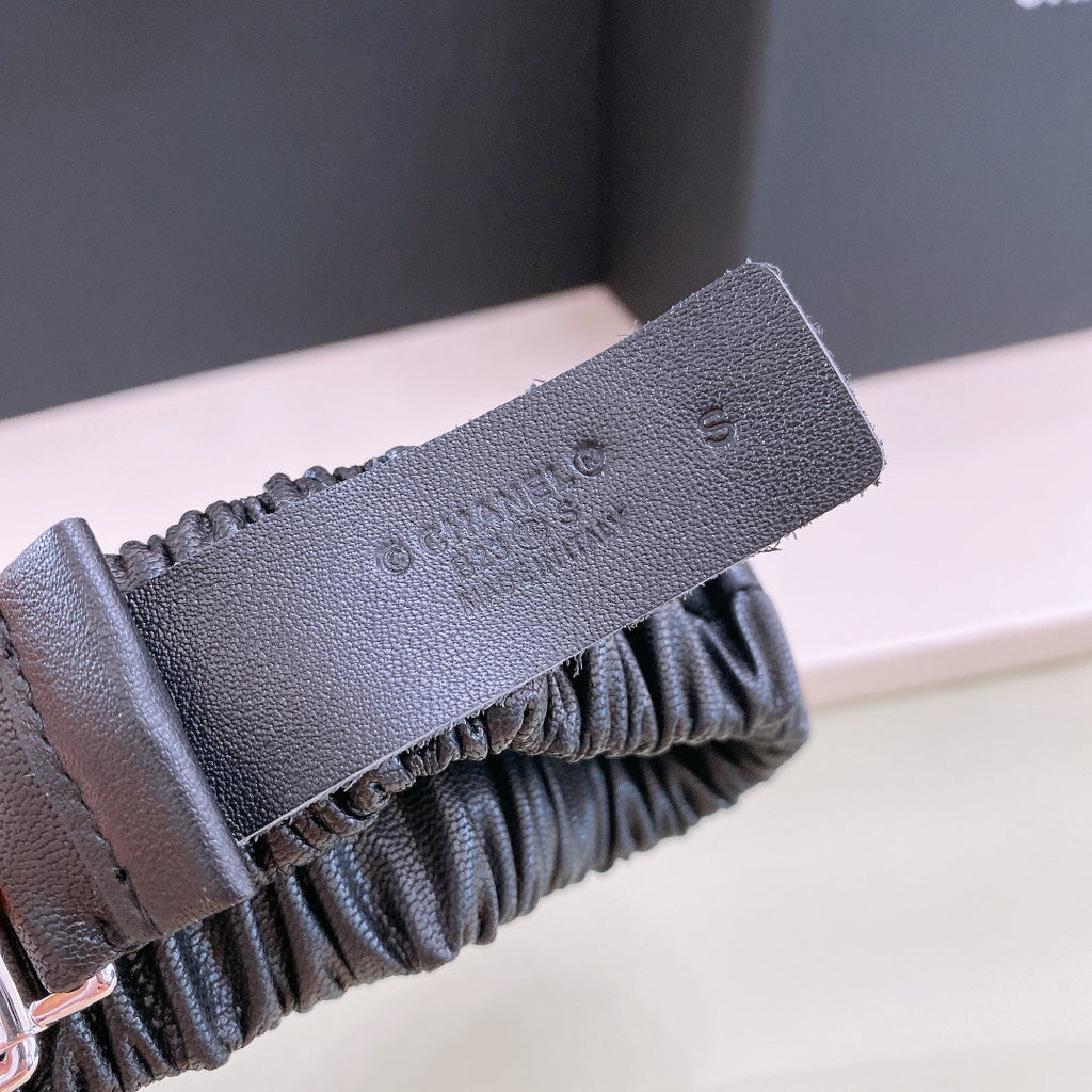 Chanel Rhinestones CC Square Buckle Belt Black  Gold in Calfskin  205357