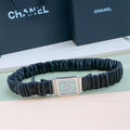 Chanel Rhinestones CC Square Buckle Belt Black Silver in Calfskin 205356