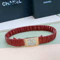 Chanel Rhinestones CC Square Buckle Belt Red Gold in Calfskin 205351