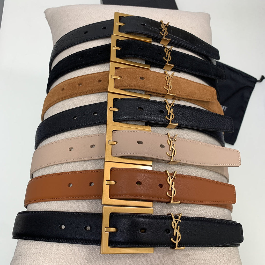 YSL Belt 30mm Black Cowhide Gold Hardware
