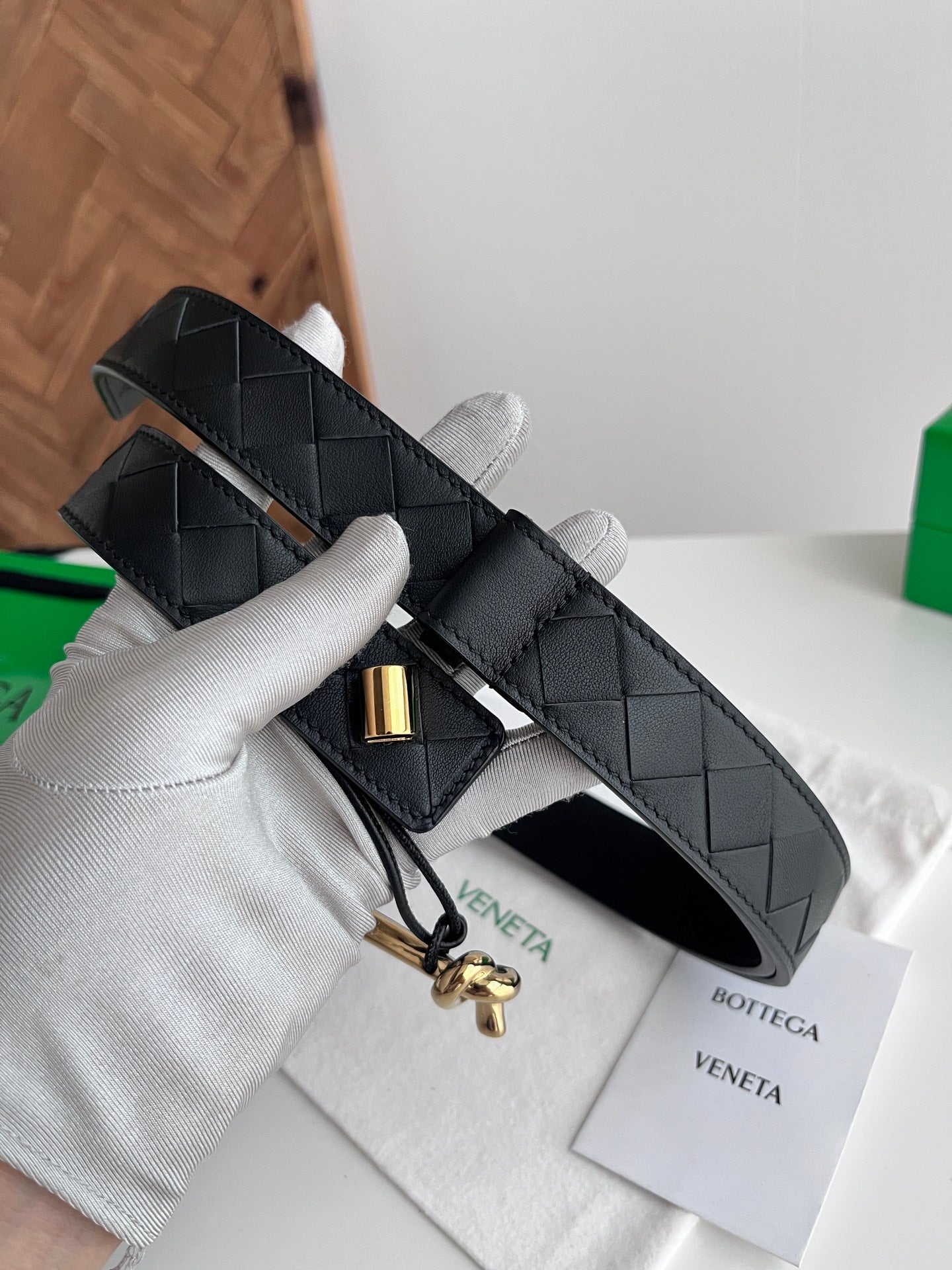 BV 26S Intreccio Andiamo Knot Buckle Belt 3cm Black Calfskin 204865