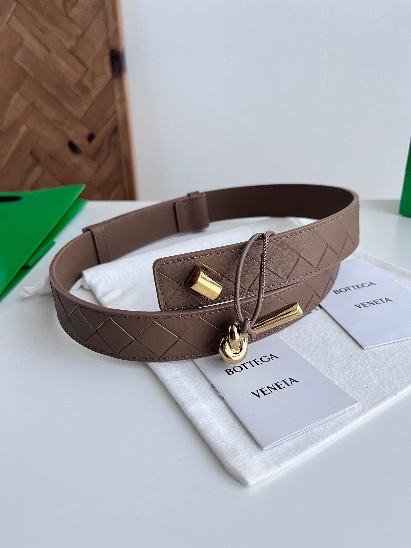 BV 26S Intreccio Andiamo Knot Buckle Belt 3cm Brown Calfskin 204863