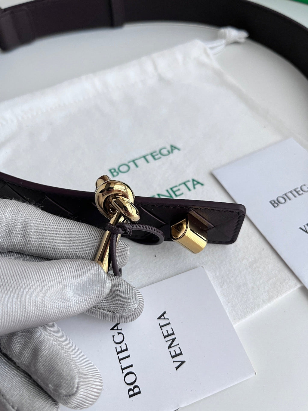 BV 26S Intreccio Andiamo Knot Buckle Belt 3cm Chocolate Calfskin 204860