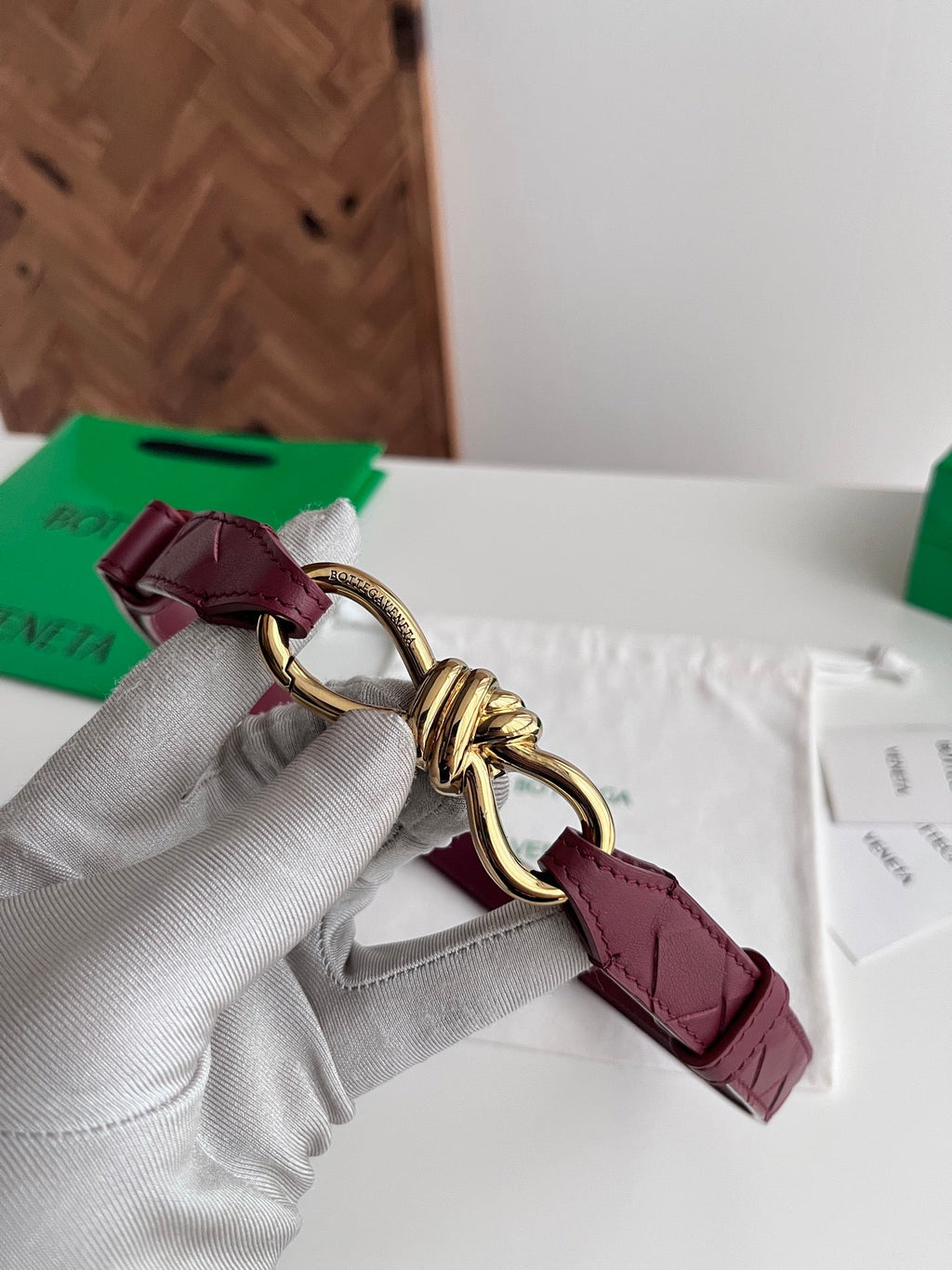 BV 26S Andiamo Knot Buckle Intreccio Belt 2cm Burgundy Lambskin 204748