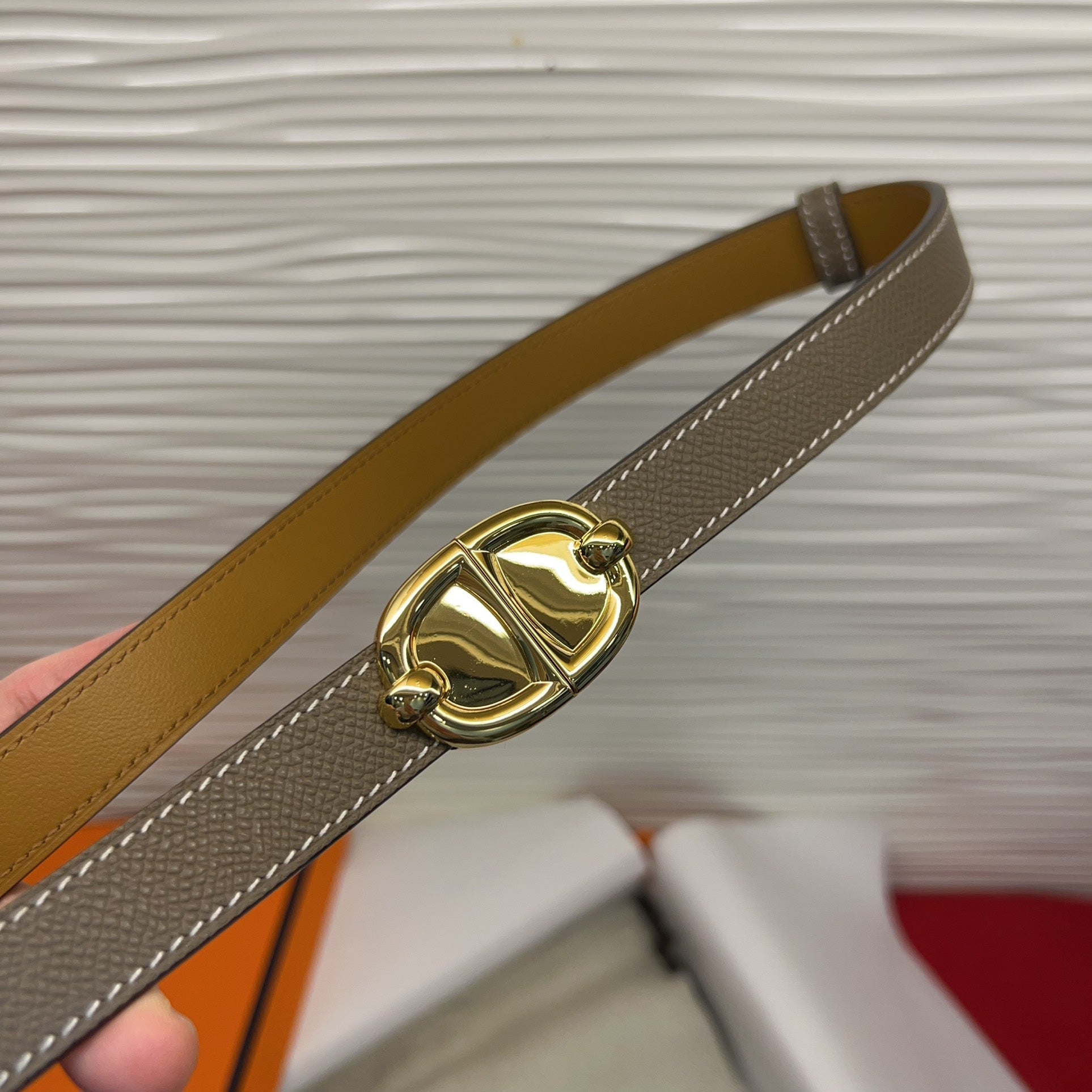 HM Chaine d'Ancre Belt 18MM Dark Grey Epsom Calfskin GHW 212446