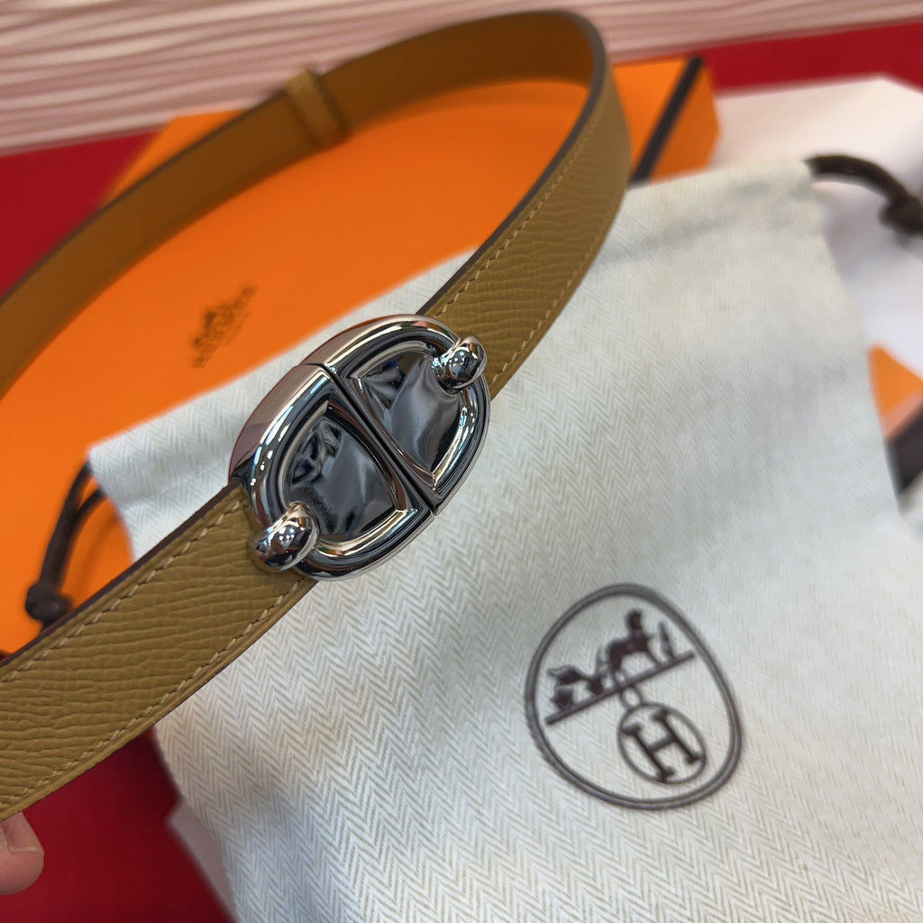 HM Chaine d'Ancre Belt 18MM Brown Epsom Calfskin SHW 212448