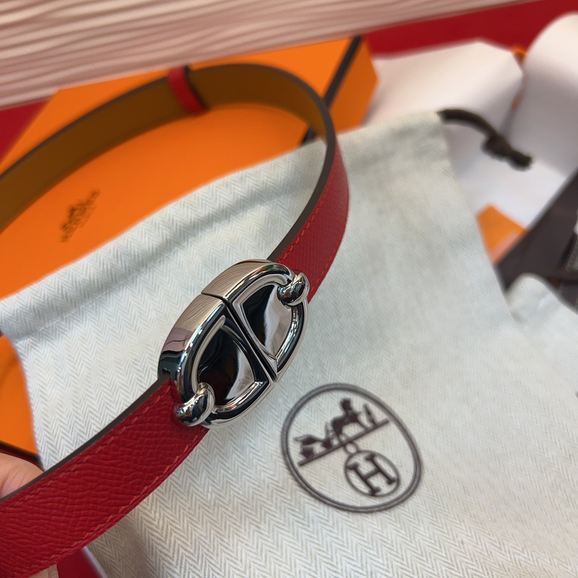 HM Chaine d'Ancre Belt 18MM Red Epsom Calfskin SHW 212449