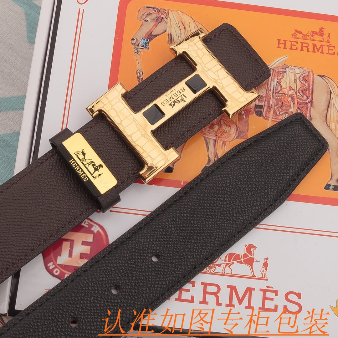 HM Constance Belt 38mm Brown Epsom Gold Buckle 619955
