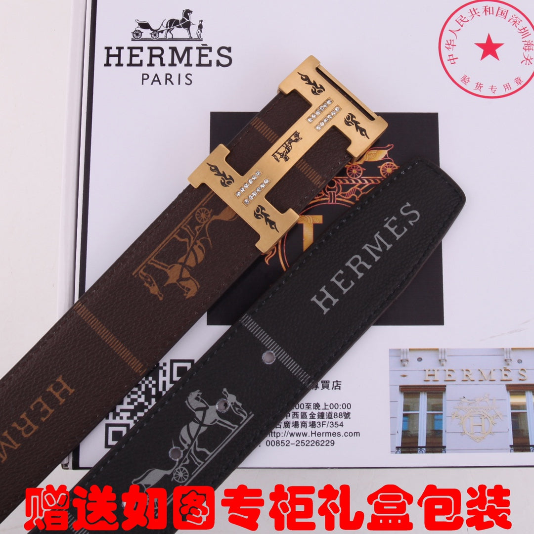 HM Constance Belt 38mm Brown Black Cowhide Gold Buckle 620189