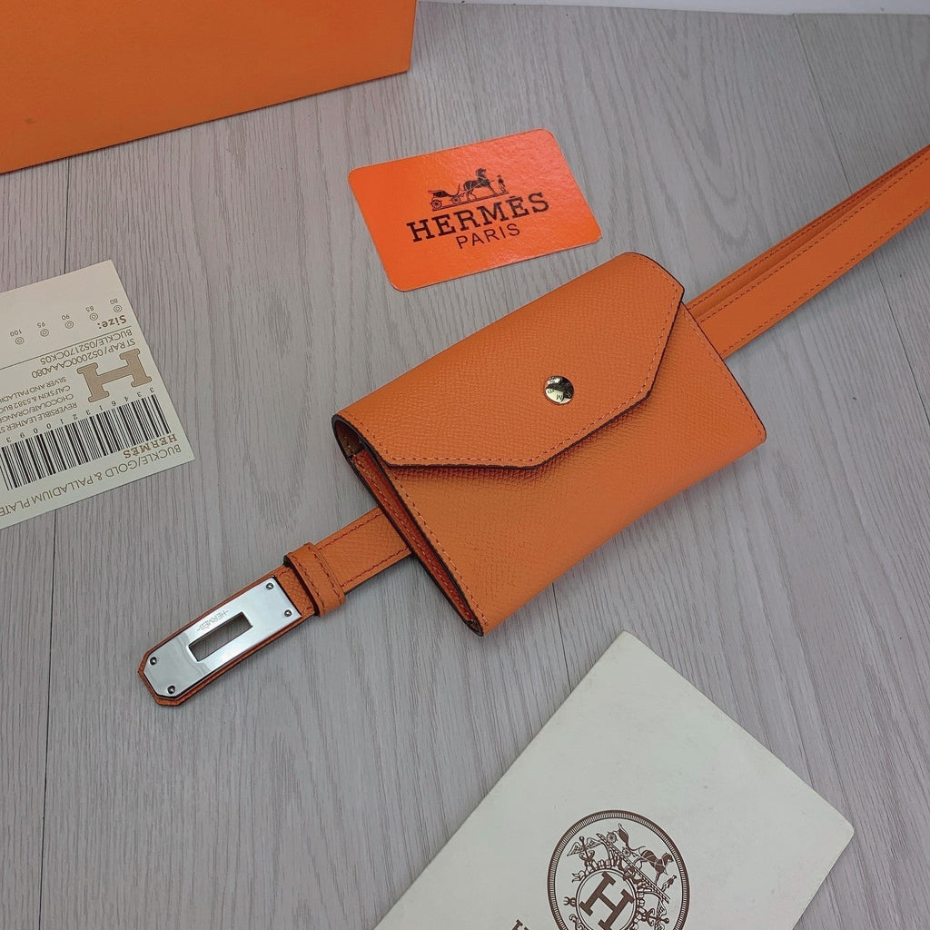 hm kelly belt 18mm with pocket orange calfskin