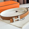 HM Silver Constance & Reverible Belt Brown White Leather 125375