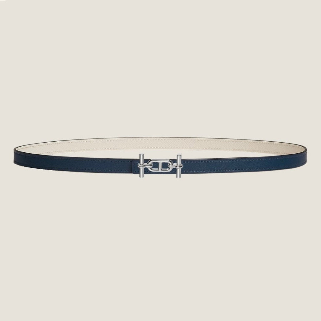 HM ANCRE BUCKLE & REVERSIBLE WHITE AND NAVY BLUE LEATHER STRAP 13MM SILVER HARDWARE