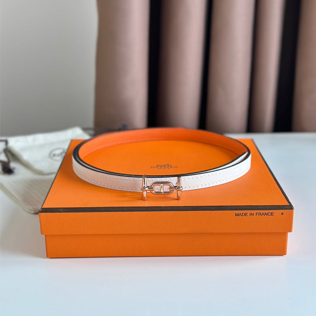 HM ANCRE BUCKLE & REVERSIBLE WHITE AND ORANGE LEATHER STRAP 13MM COPPER HARDWARE