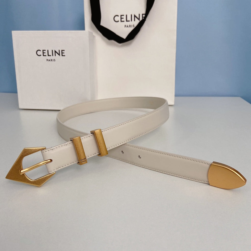 Medium Spike Belt 25mm White Calfskin Loop Gold Gold Finishing