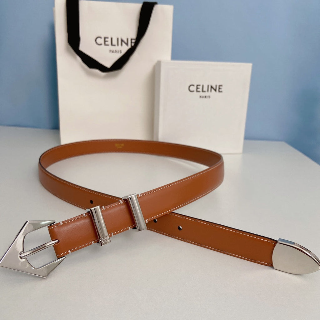 Medium Spike Belt 25mm Tan Calfskin Loop Silver Shw