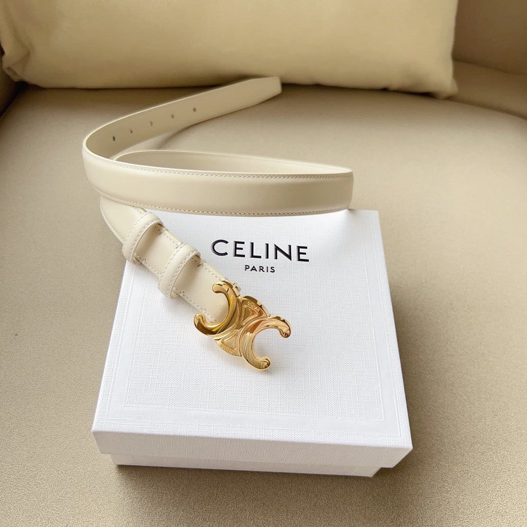 Medium Triomphe Belt 25mm White Calfskin Ghw