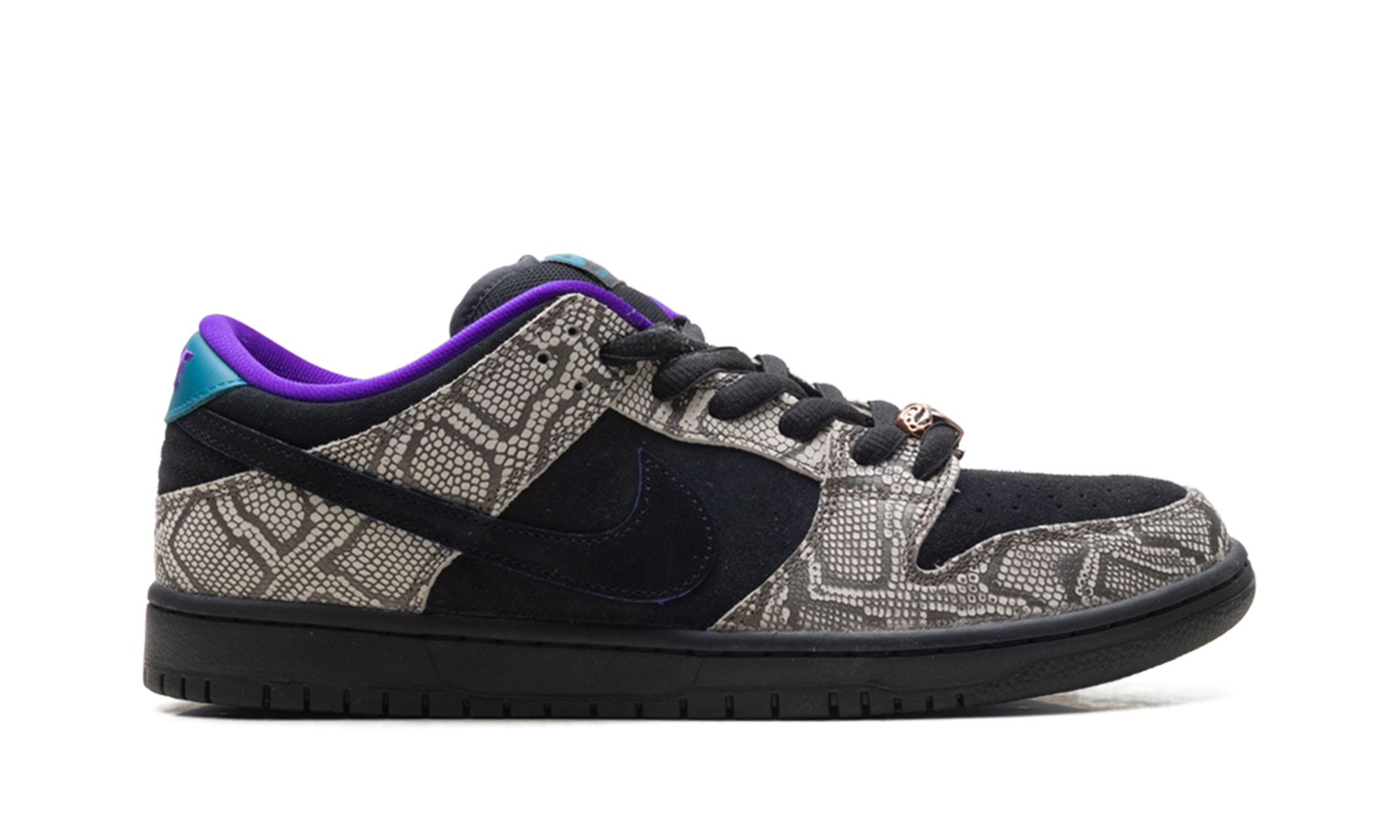 SB Dunk Low Dashawn Jordan Copperhead - Black Suede Skate Shoe with Snakeskin Texture