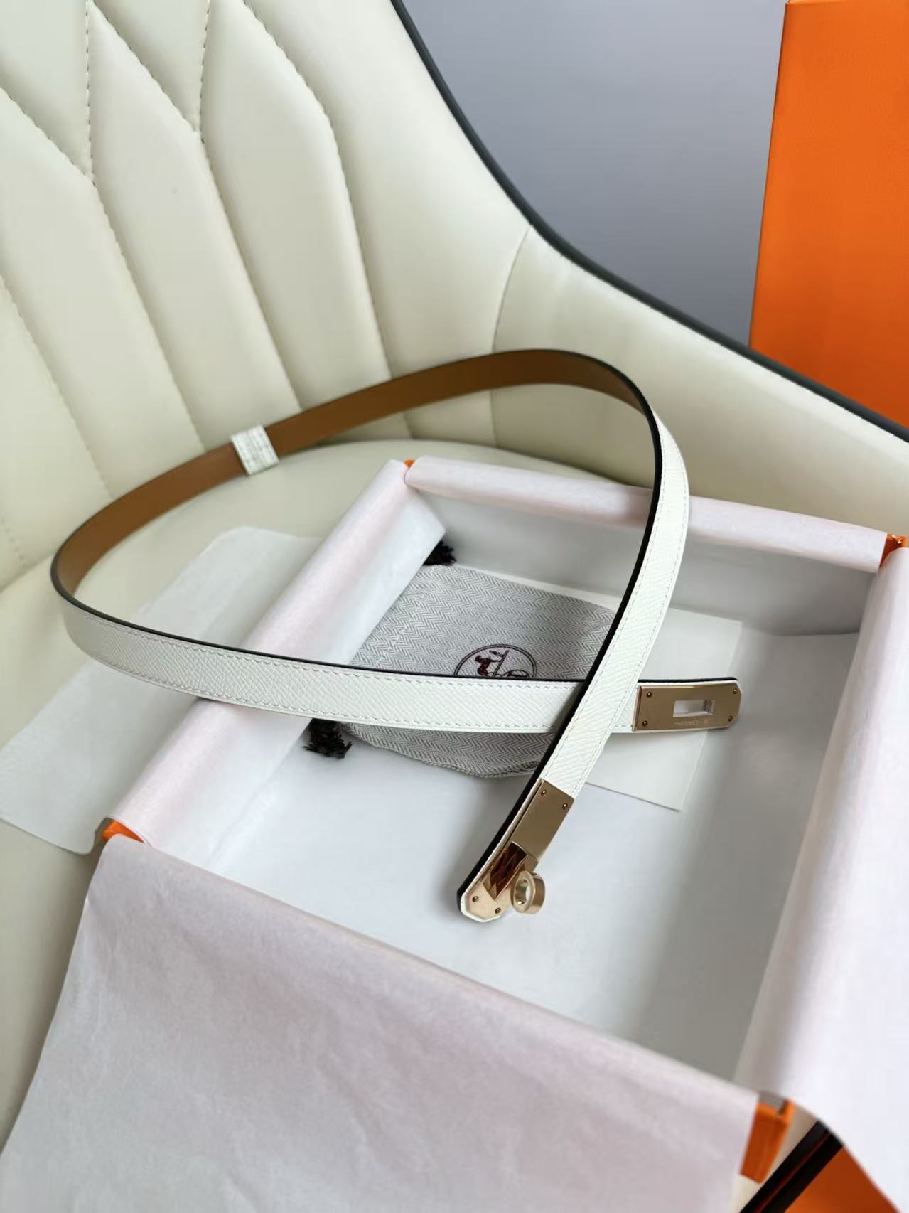 hm kelly belt 18mm white epsom leather