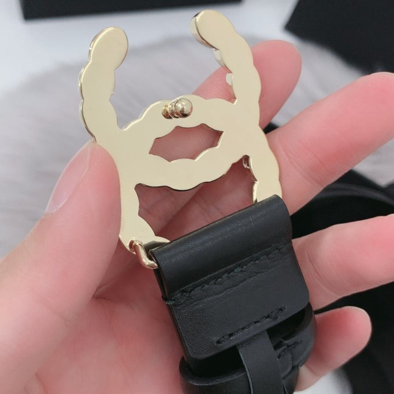 CC WOMEN'S BELT 3.0CM LEATHER BLACK BUCKLE GOLD RED DIAMOND
