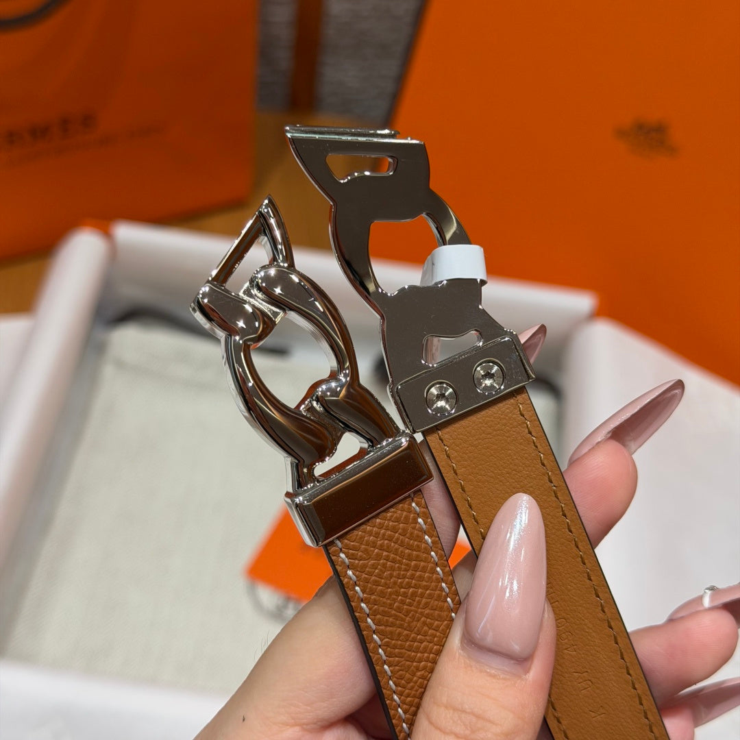 HM Chaine d'Ancre Belt 1.8cm Brown Epsom Calfskin 212413