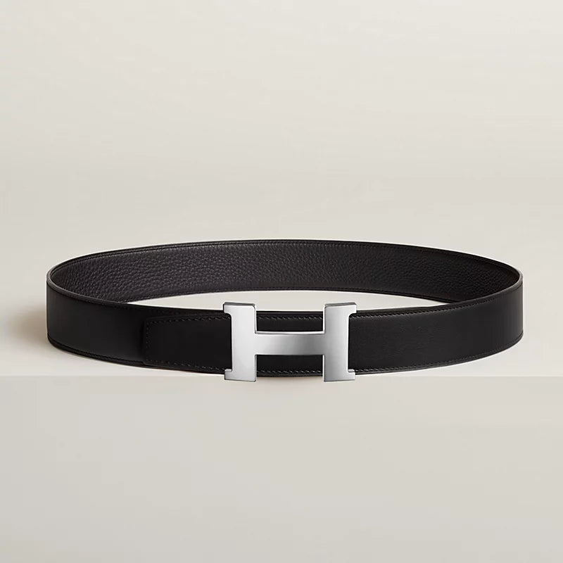 Constance belt buckle & Reversible leather strap 38 mm Black Silver Calfskin
