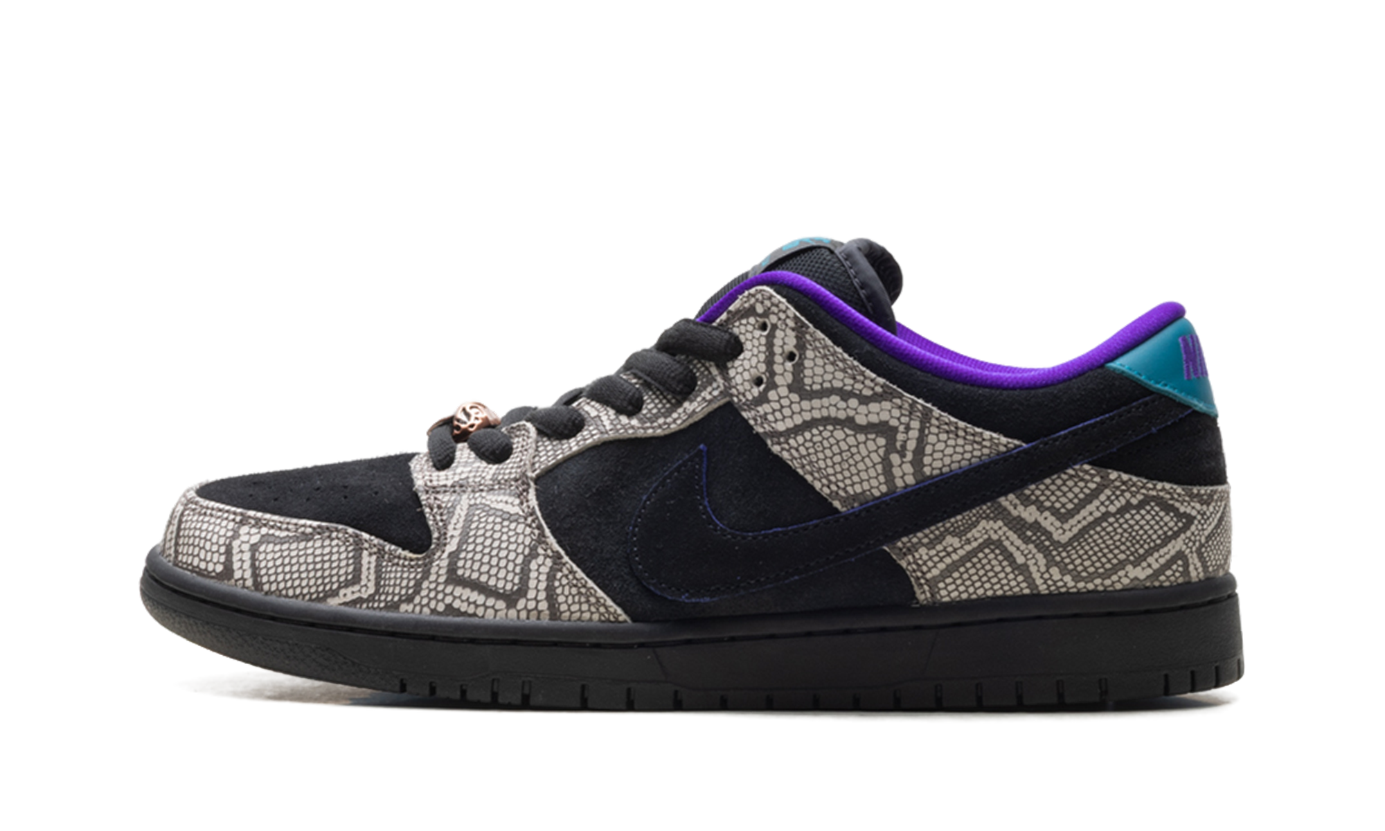 SB Dunk Low Dashawn Jordan Copperhead - Black Suede Skate Shoe with Snakeskin Texture