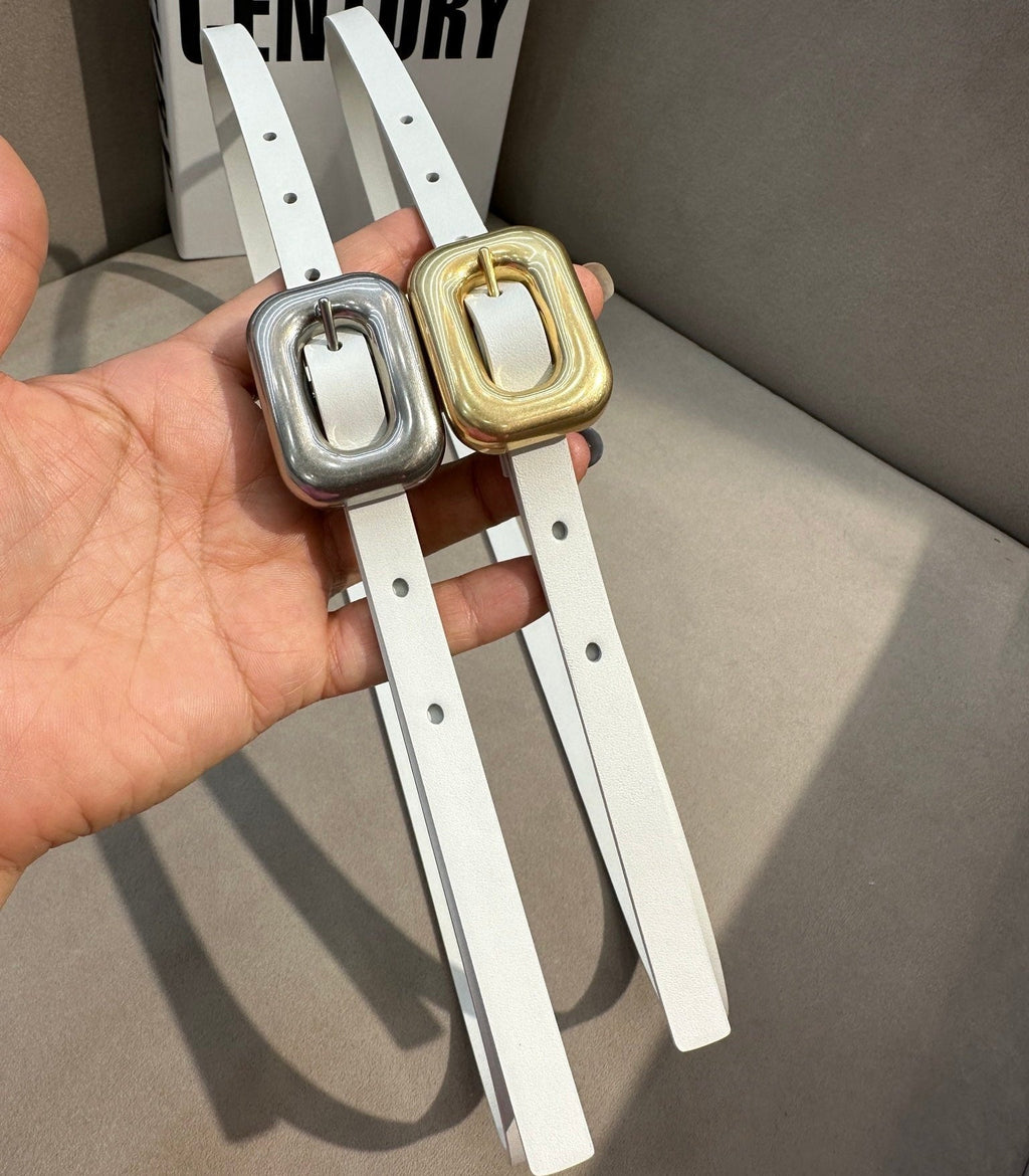 BV Square Buckle Belt 1.2cm White Cowhide 211336