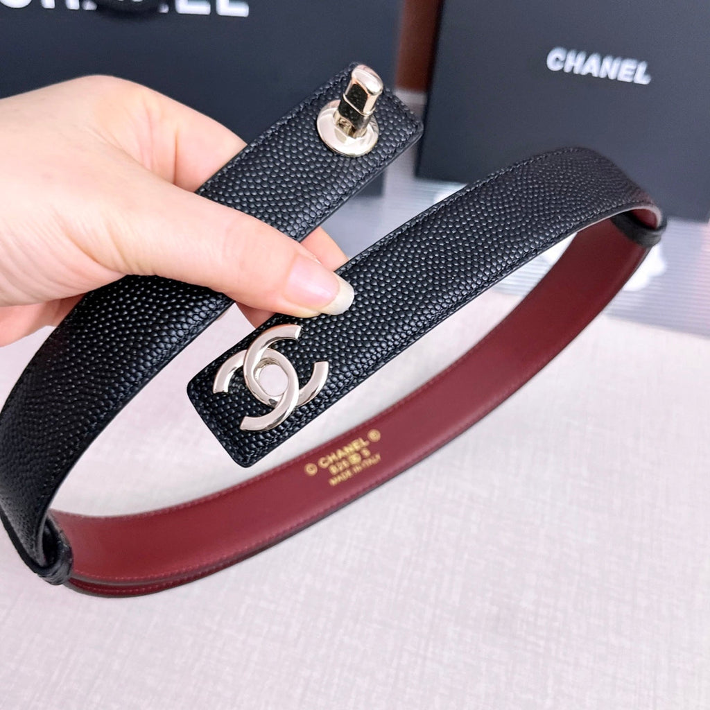 CC 26FW 3cm Belt Black Calfskin 213118