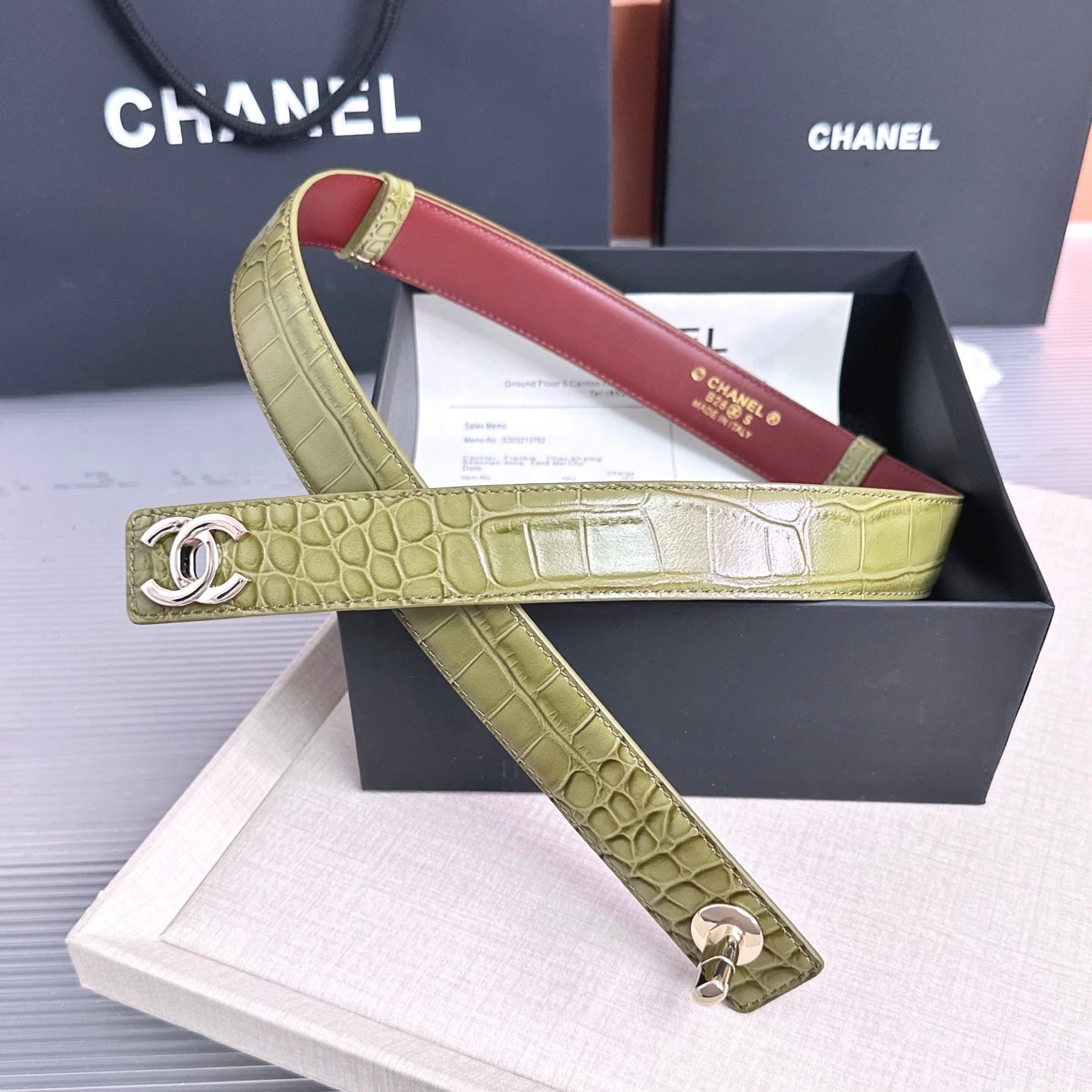 CC 26FW 3cm Belt Khaki Calfskin 213120