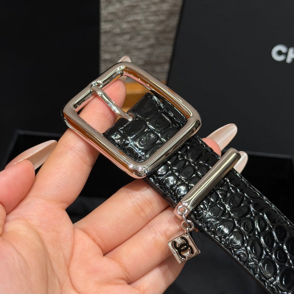 CC 3.0cm 2026 Métiers d'art Belt Black Crocodile Embossed Calfskin 209289