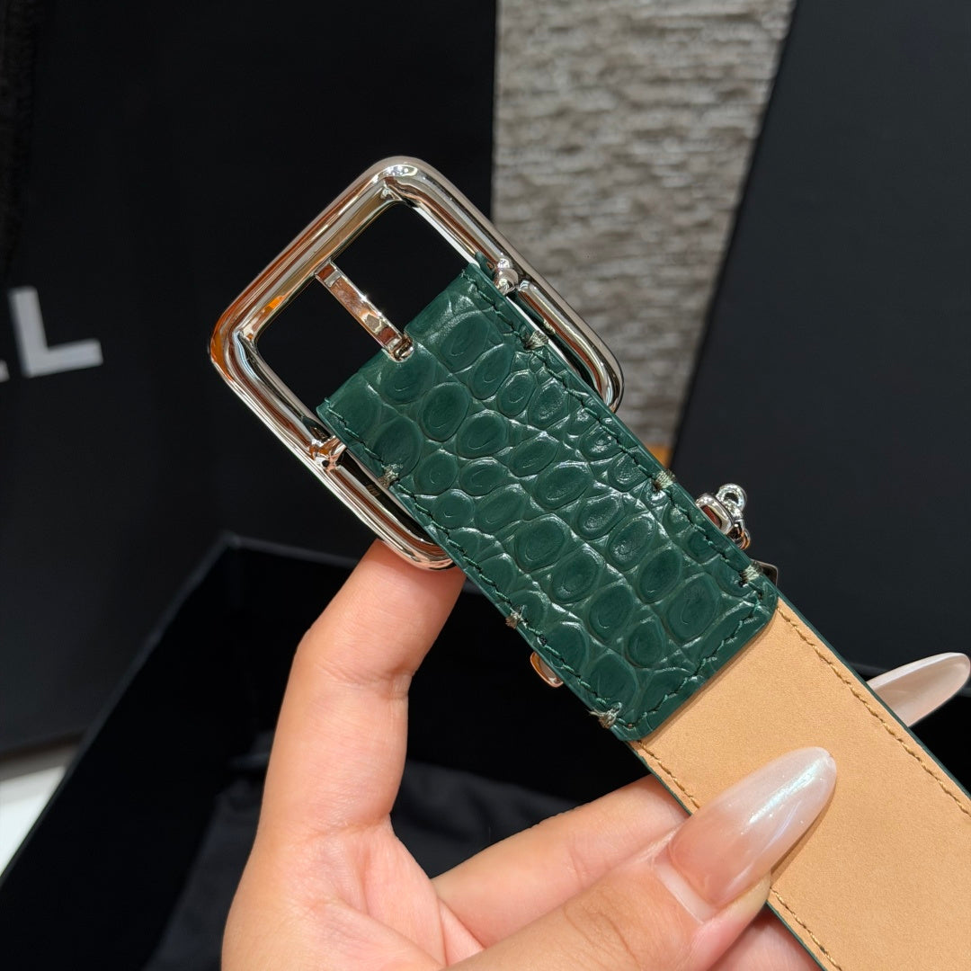 CC 3.0cm 2026 Métiers d'art Belt Green Crocodile Embossed Calfskin 209287