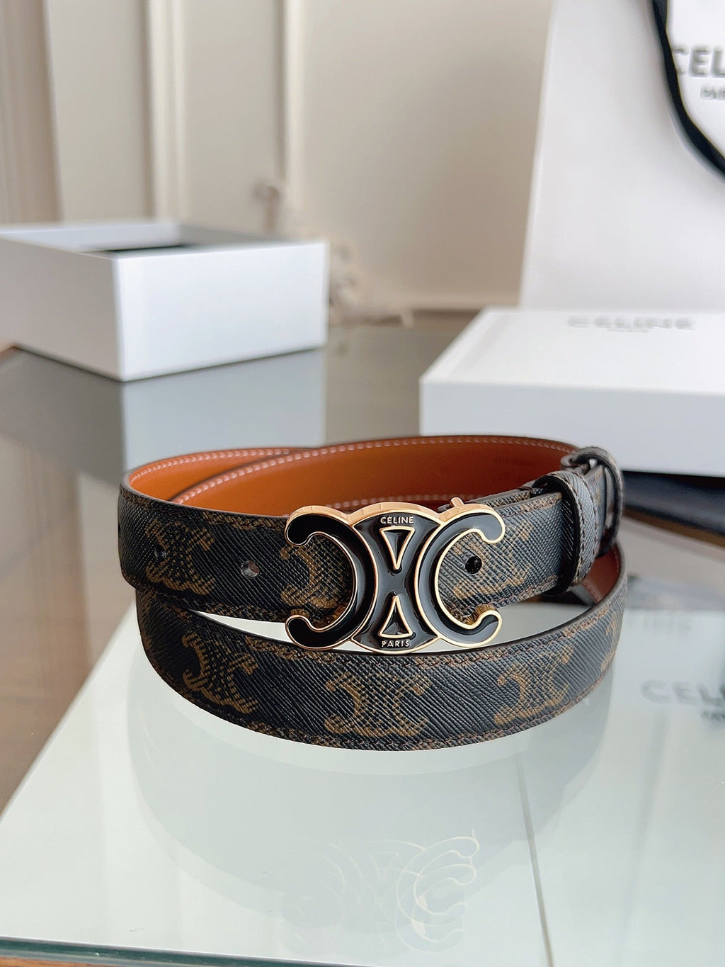 CL Black 25mm Triomphe Enamel Saddle Dark Brown Monogram Cowhide 615275