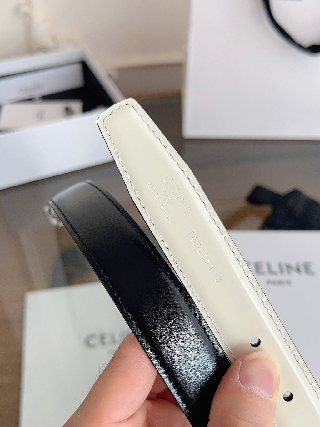 CL White 25mm Triomphe Enamel Black White Cowhide 615279