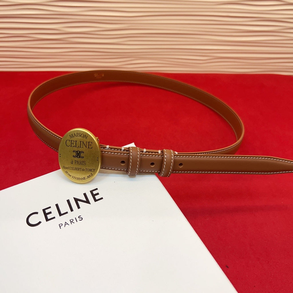 Celine Teen Maison Belt 2.5cm Brown Gold Calfskin 201445