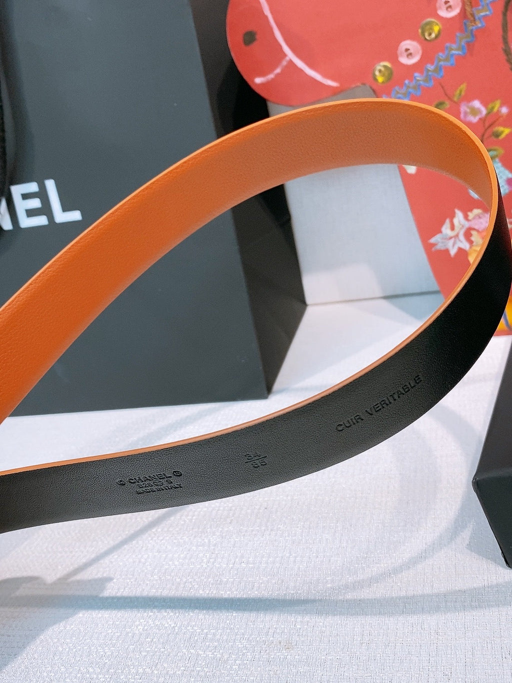 CC Pre 26s Belt 3.0cm Orange Light Gold Calfskin 203376