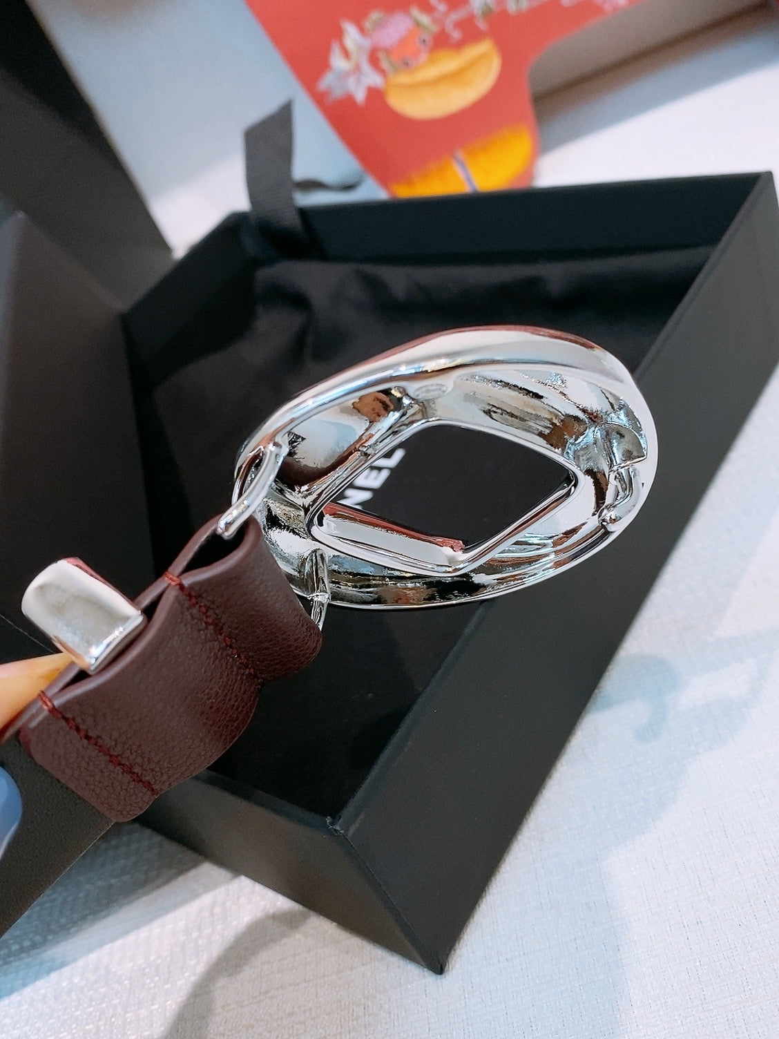 CC Pre 26s Belt 3.0cm Burgundy Sliver Calfskin 203378